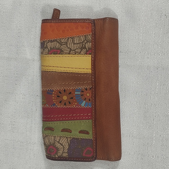 Brown Colorful Front Leather Wallet Snap Front Closure with Coin Zipper - Picture 1 of 7